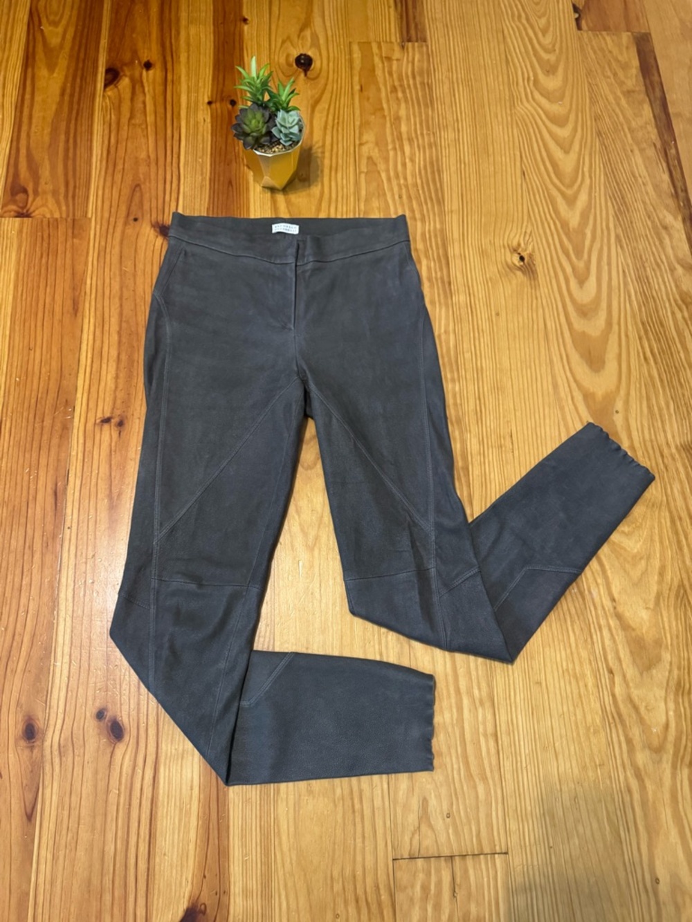 Brunello Cucinelli Leather Pants SZ 4 Gray Ankle Zip Moto Italy Designer Luxury
